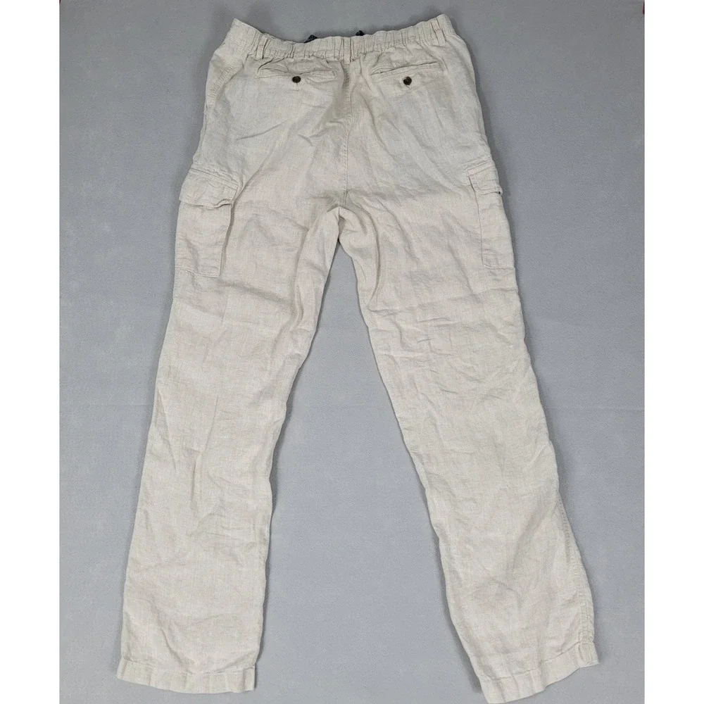 Caribbean Linen Cargo Pants Mens 38x36 Tan Beige Beach Casual Travel Comfort
